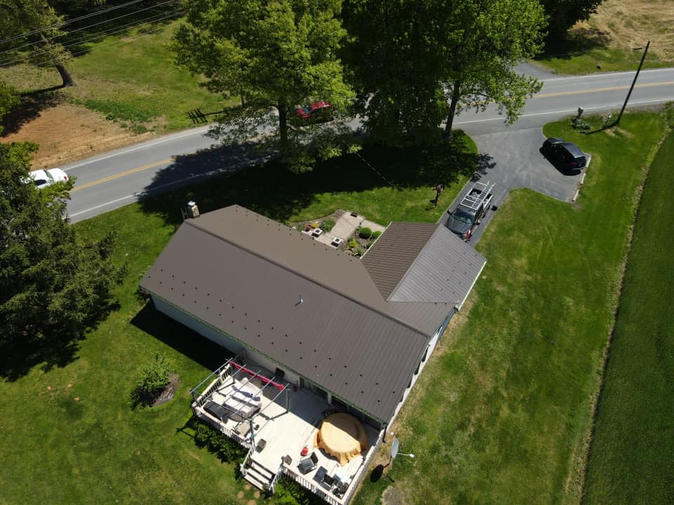 Aerial view of new metal roof