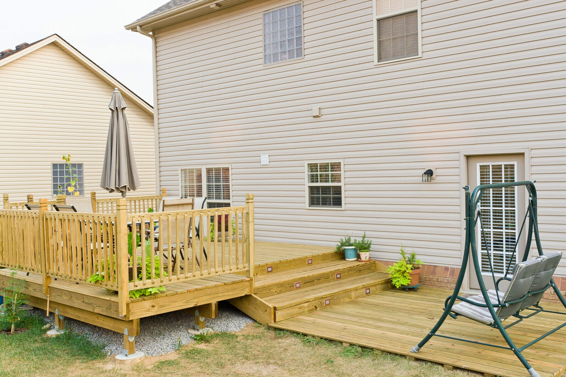 New deck and patio of family home.